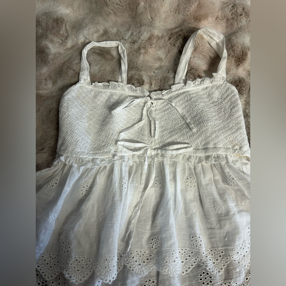 American Eagle Outfitters White Eyelet Peplum Tank - Picture 6 of 9